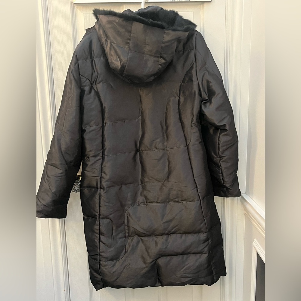 M Collection Dark Puffer Coat with Fur Trim - Picture 6 of 13